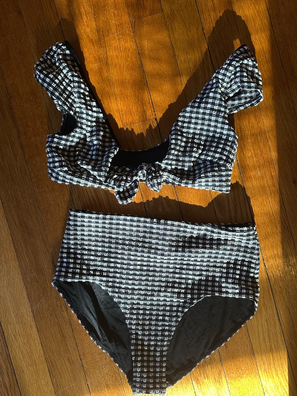 Two-piece swimsuit from & other stories, white and black gingham pattern